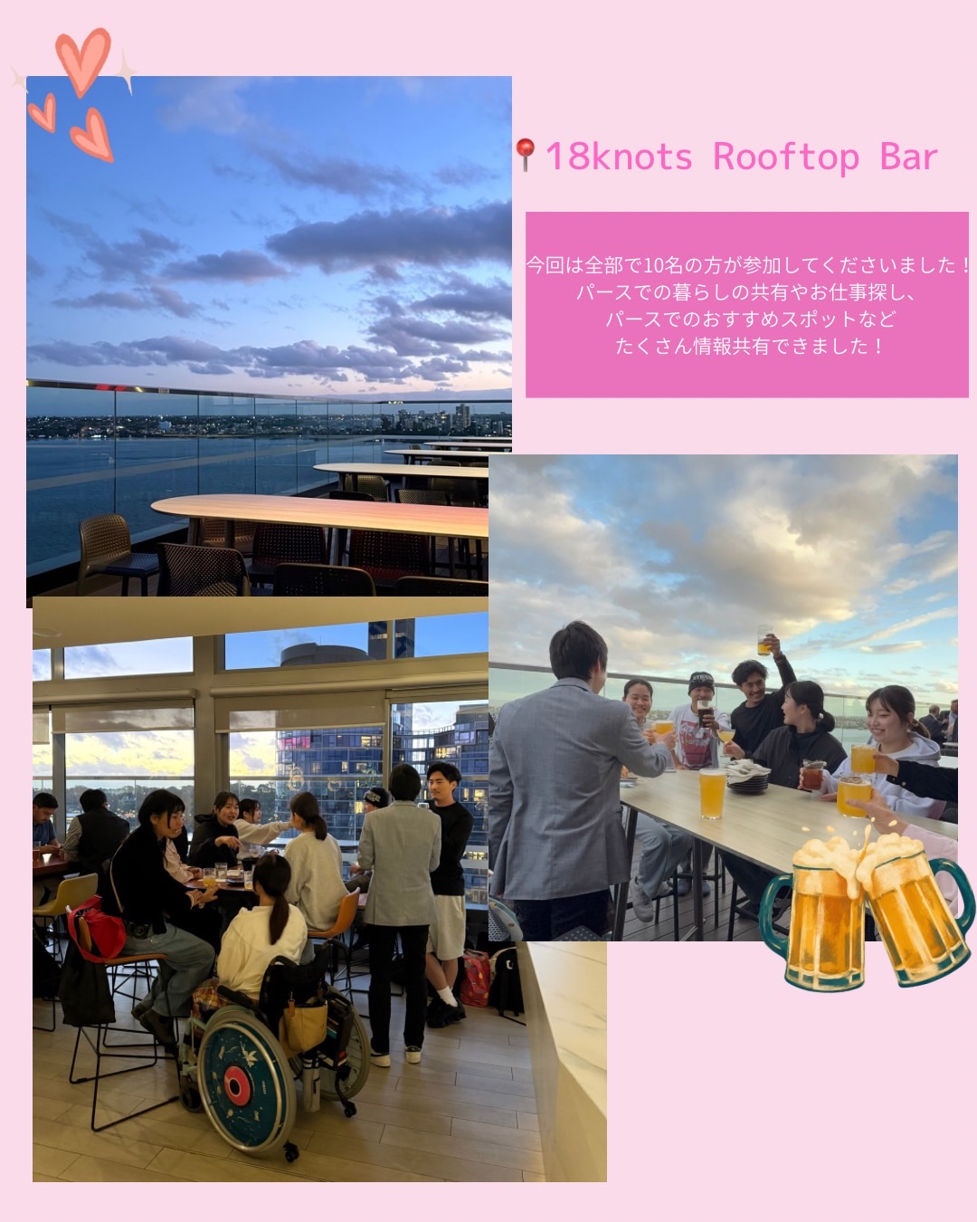 18knots Rooftop Barで開催されたパース留学センター交流会の様子