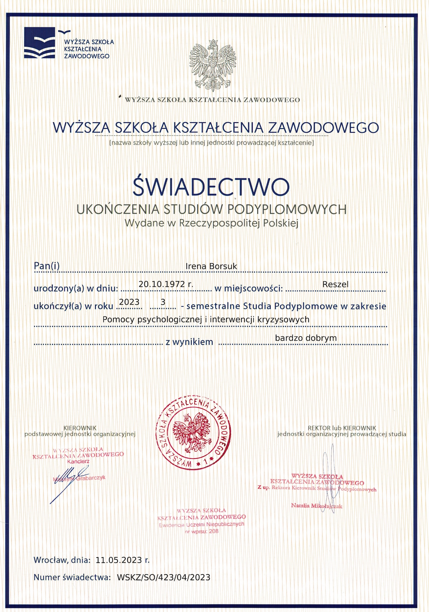 Dyplom: Pomoc psychologiczna i interwencja kryzysowa