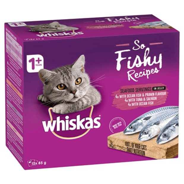 Whiskas Wet Cat Food Adult So Fishy Seafood Servings Loaf 12 X 85g