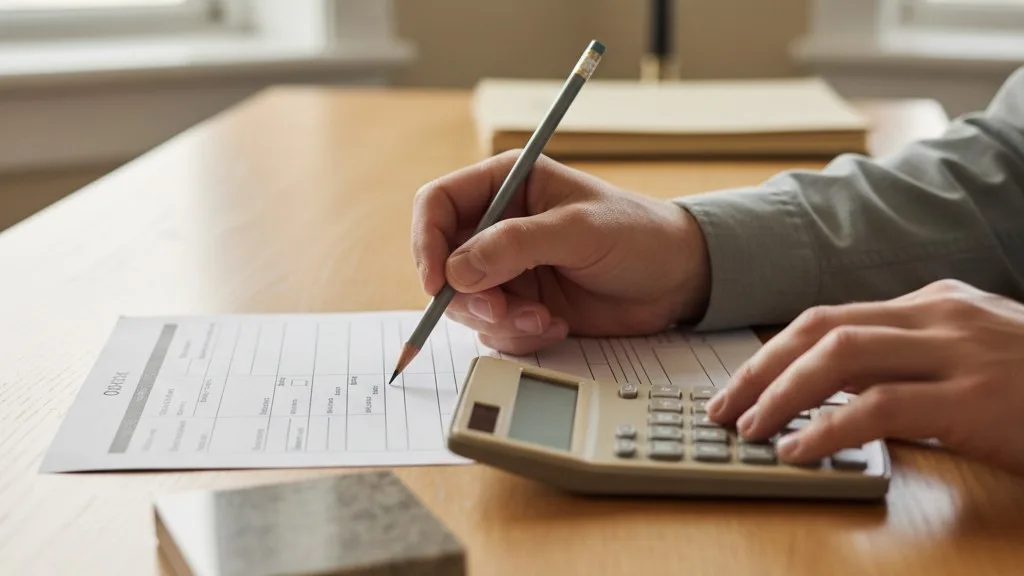 A hand filling out a multi-part paper order form for a burial vault.