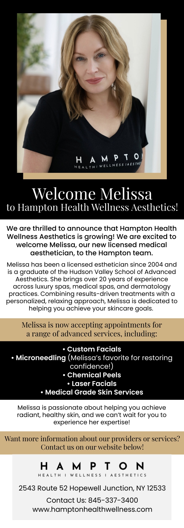 Welcome Melissa to Hampton Health Wellness Aesthetics!