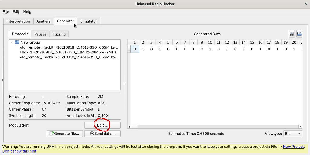 Click on the “Generator” tab and then the “Edit…” button next to Modulation.