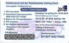 Coin TeleSammler - „Autoträume“ VW Käfer Cabrio 1958-CallingCard TS-Deutsche Telekom Germany (Federal Republic) undefined