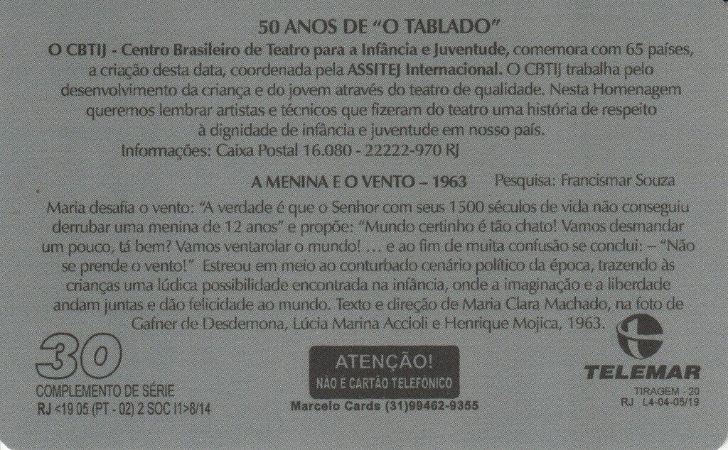 Coin 50 Anos De O Tablado - 0814-2001 - O Tablado-Telemar RJ 02 Rio de Janeiro Telerj Brasil undefined