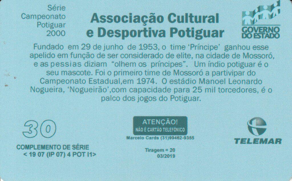 Coin Associação Cultural e Desportiva Potiguar-018 - 2000 - Campeonato Potiguar Football Teams-Telemar RN 07 Rio Grande do Norte Telern Brasil undefined