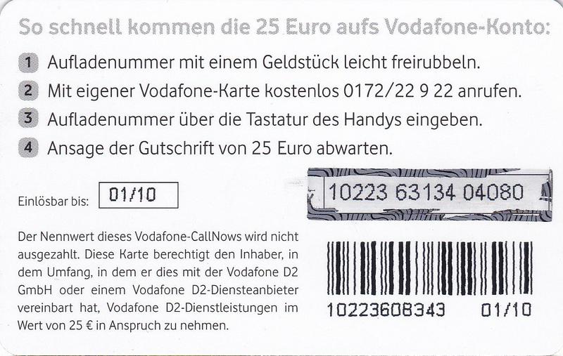 D2 - Callnow Datum Germany Collectgram (Federal Gift - Republic) Refill-Vodafone - Cards | dünn-D2 Vodafone