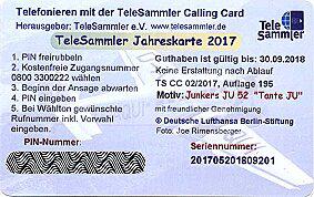 Coin TeleSammler - Jahreskarte 2017 Junkers JU 52 „Tante JU“-CallingCard TS-Deutsche Telekom Germany (Federal Republic) undefined