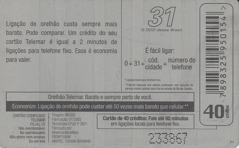 Ligar De Orelhão É Muito Baratinho - 2821 - N 44-2003 - Economia-Telemar CE  19 Ceará Teleceara - Brasil