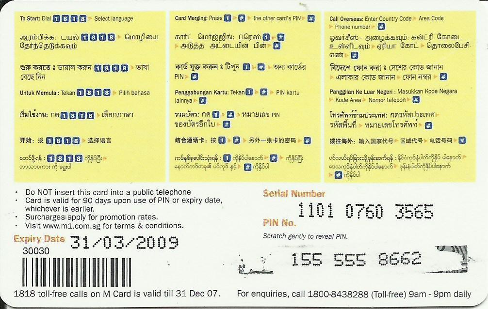 Coin M1 1818 International Calling Card by M1-M1 - Mobile Refill-Mobile Singapore Singapura undefined