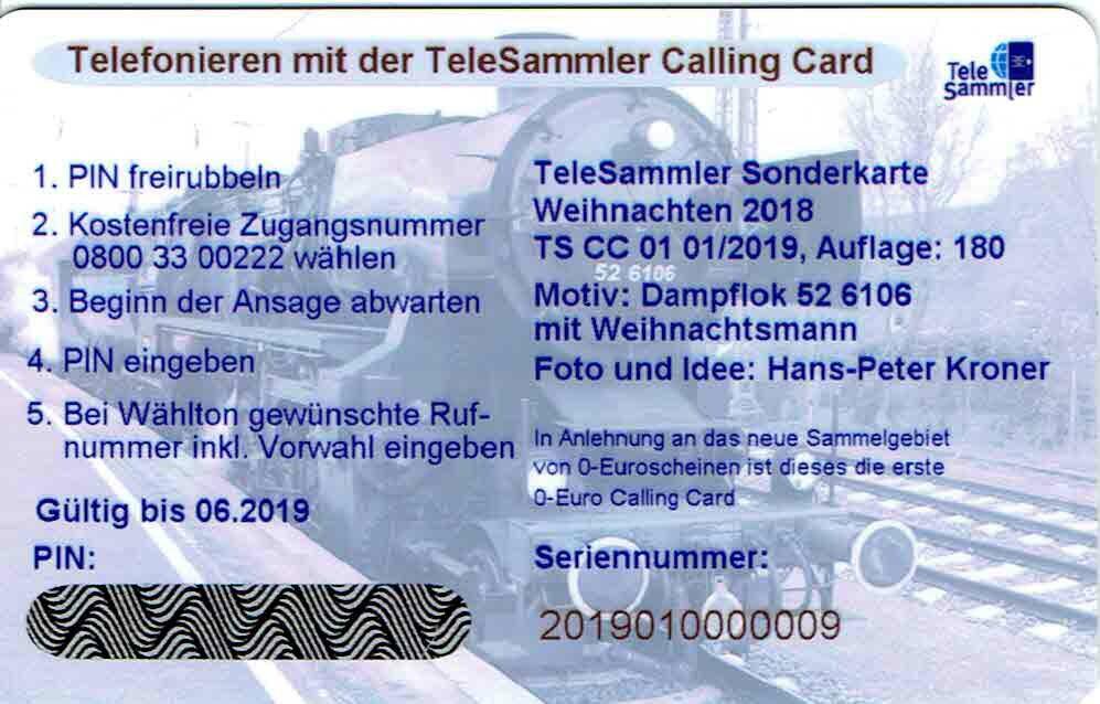 Coin TeleSammler - Dampflok 52 6106 - Frohe Weihnachten und ein-CallingCard TS-Deutsche Telekom Germany (Federal Republic) undefined