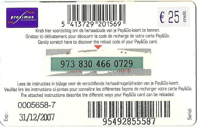 Coin Pay and Go Club-Proximus - Refill-Proximus Belgacom Mobile Bélgica undefined