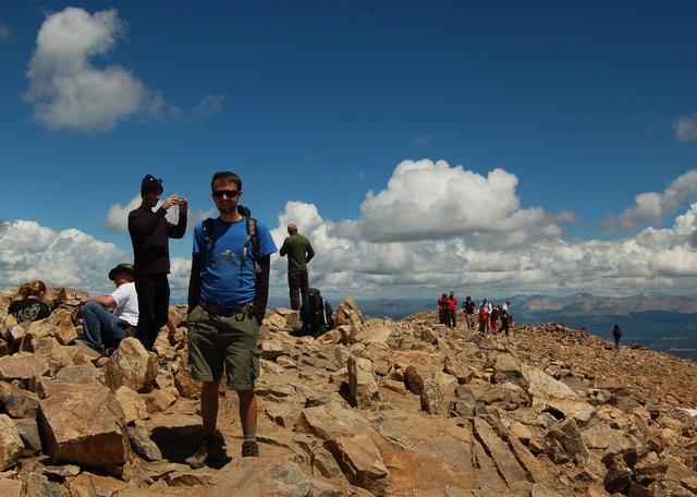 Willy and the crowd on the summit of Mount Elbert