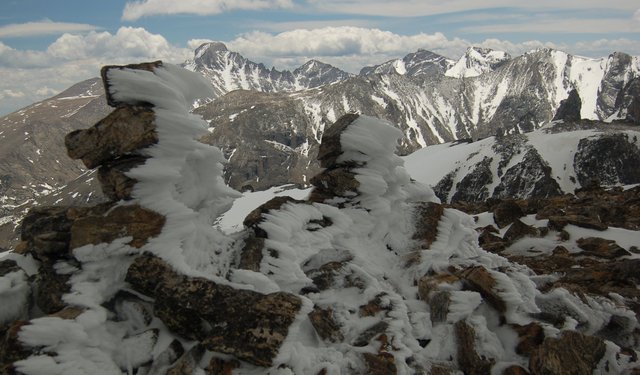 Hoar frost on the summit of Hallett Peak