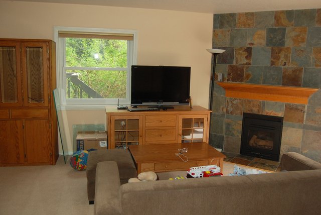 Entertainment center in family room, prior to painting