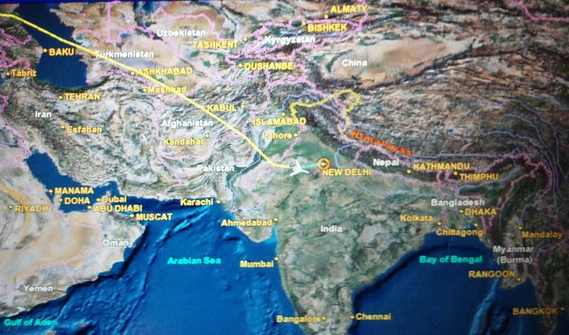 In-flight map on descent into Delhi