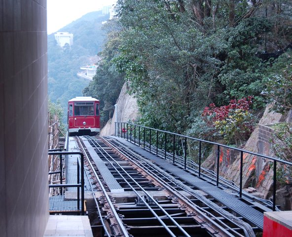 The Peak Tram descends from the station