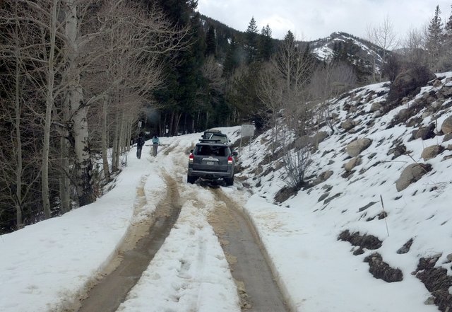 Road to Hessie in spring snow