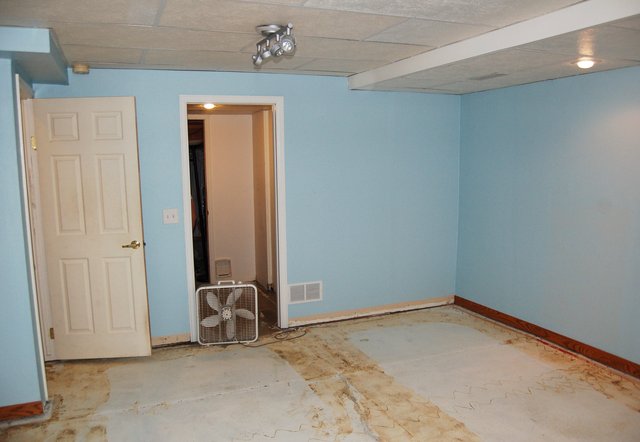 Basement with carpet removed