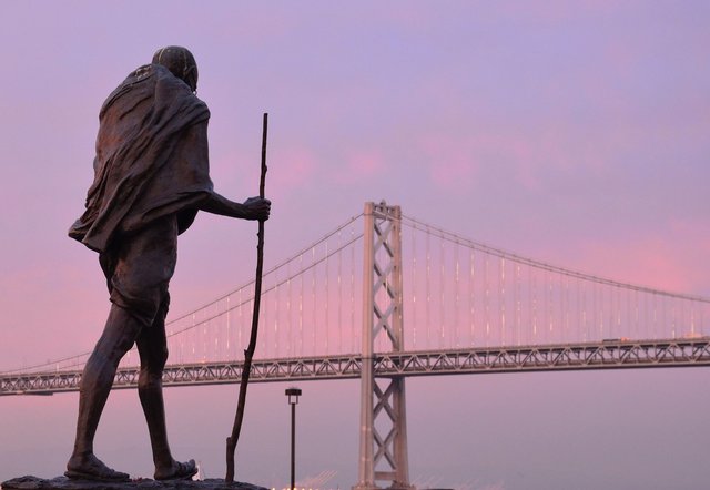 Gandhi statue and the Bay Bridge
