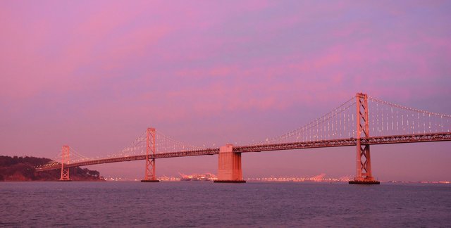 Western span of the Bay Bridge at dusk