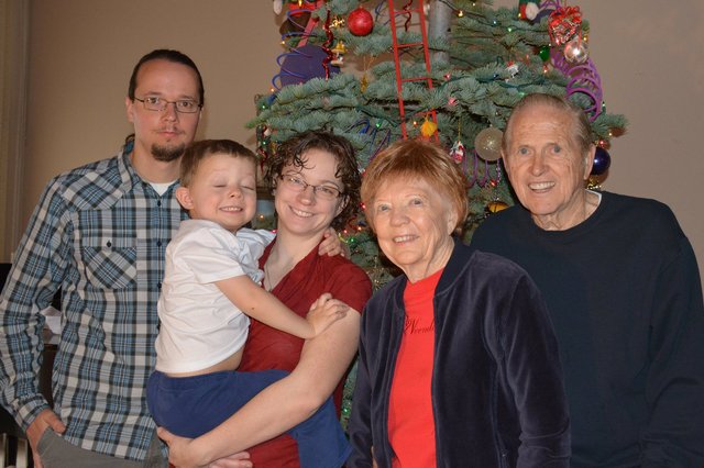 Calvin with Jaeger, Kiesa, and his Logan Great-Grandparents