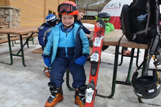 Calvin with his ski gear