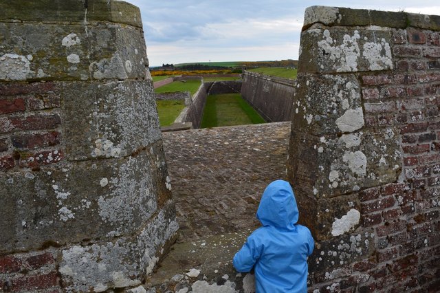 Calvin looks down the trench at Fort George