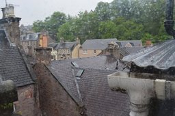 Rain outside the hotel window in Inverness