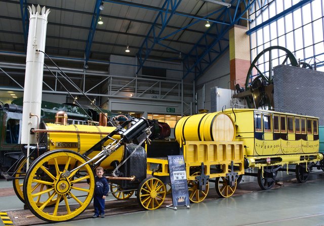 Calvin with a replica of Stephenson's Rocket