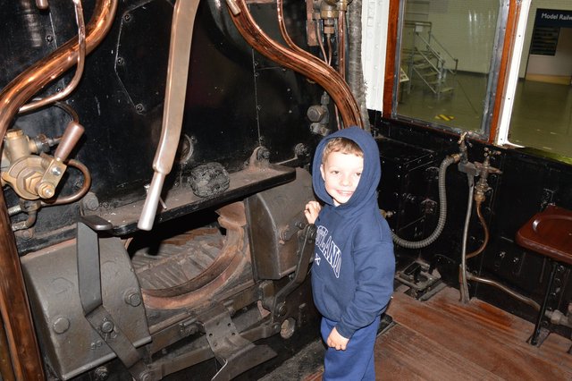 Calvin on the footplate of a steam engine