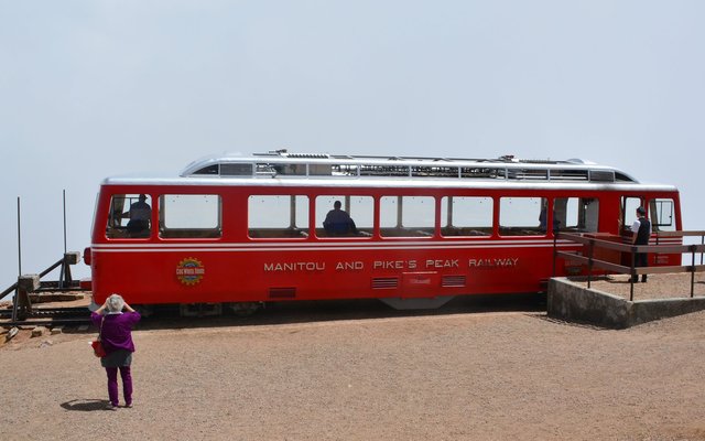 Cog railcar at the top of Pikes Peak