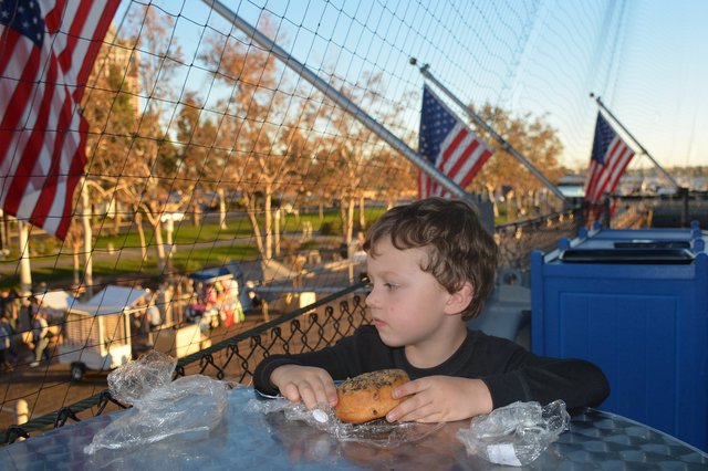 Calvin has a snack on USS Midway