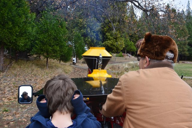 Calvin covers his ears while the Leoni Meadows train blows its whistle