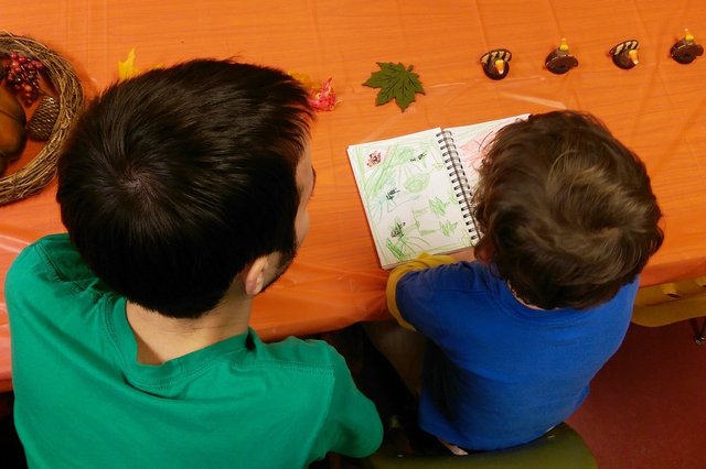 Calvin shows Uncle Willy his Red/Green Alien drawings