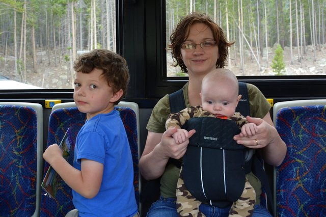 Calvin, Kiesa, and Julian on the Bear Lake shuttle bus