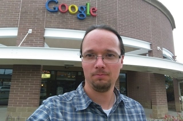 Jaeger in front of Google Boulder Building 2600