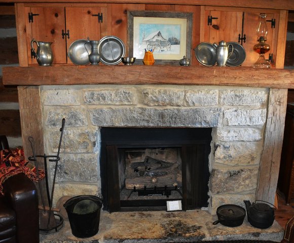 Gas fireplace in cabin