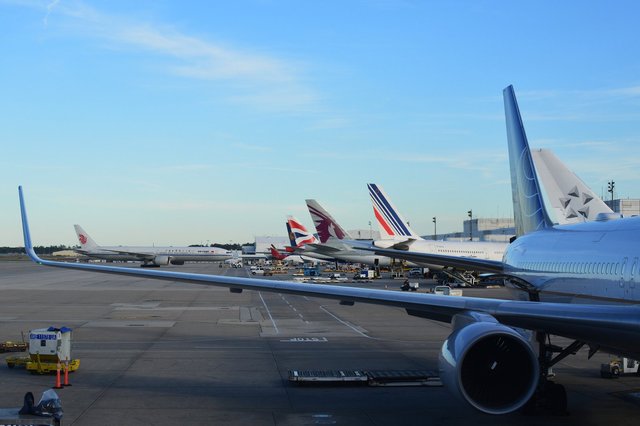 Foreign-flagged carriers lined up at Houston's international terminal