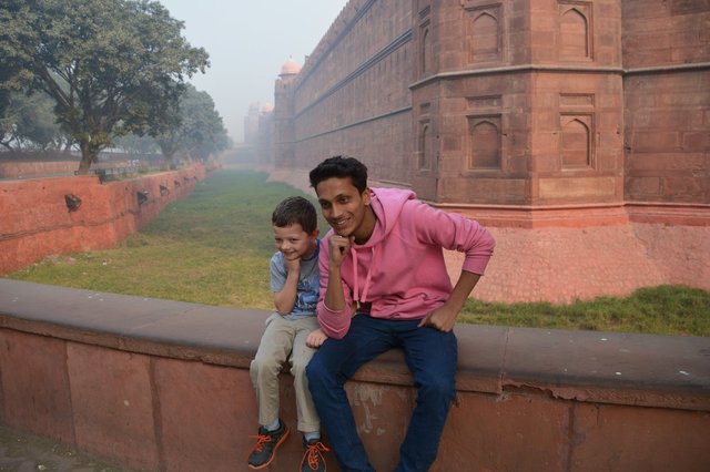 Calvin poses for a picture outside the Red Fort in Delhi