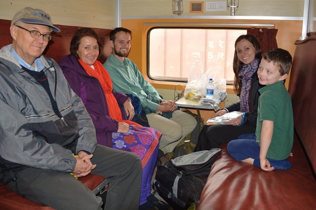 Dad, Mom, Willy, Bethany, and Calvin in the sleeper car to Jaipur