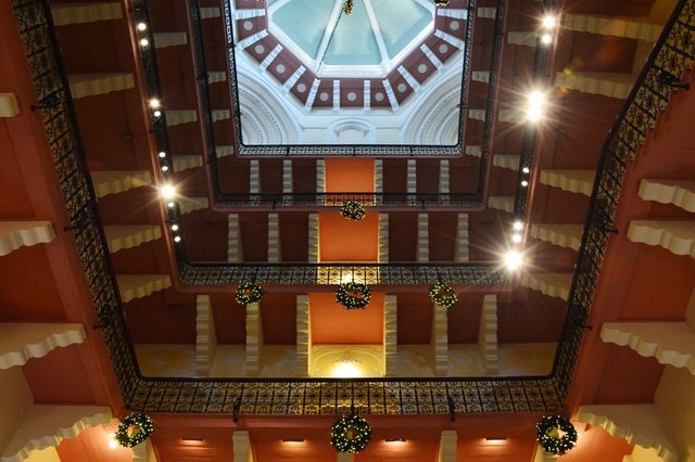 Looking up through the front lobby of the Taj Mahal Palace