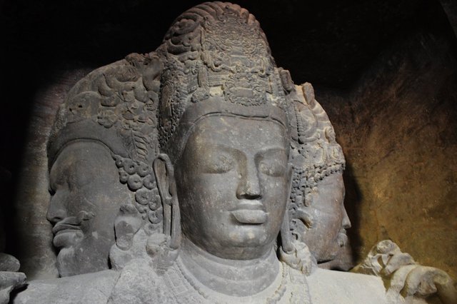 Three-part statue of Shiva on Elephanta Island