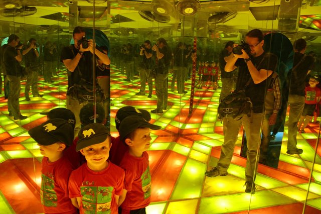 Jaeger photographs Calvin in the kaleidoscope room at the Nehru Science Centre