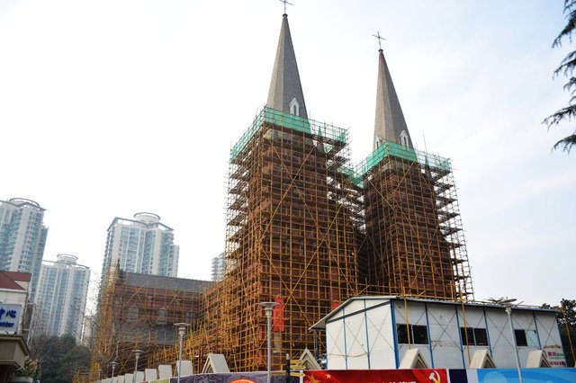 St. Ignatius Cathedral covered in scaffolding