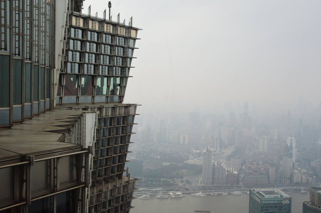 Looking out at Shanghai from the observation deck on the Jin Mao tower