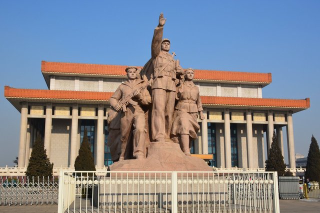 Dramatic Communist sculpture in Tiananmen Square