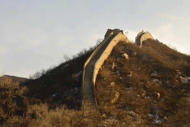 Great Wall of China climbs the hillside
