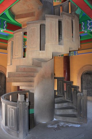 Spiral staircase inside the pagoda at Linggu Scenic Area