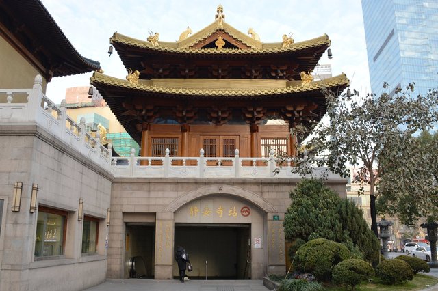 Pagoda at Jin Mao Temple above the metro stop in Shanghai