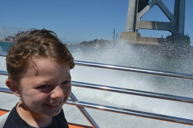 Calvin on RocketBoat under the Bay Bridge